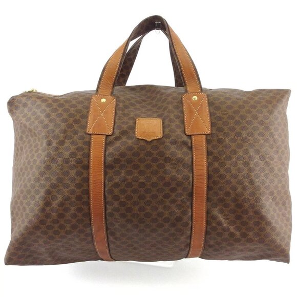 CELINE Boston bag macadam beige PVC ?~ leather Authentic used - Picture 1 of 9